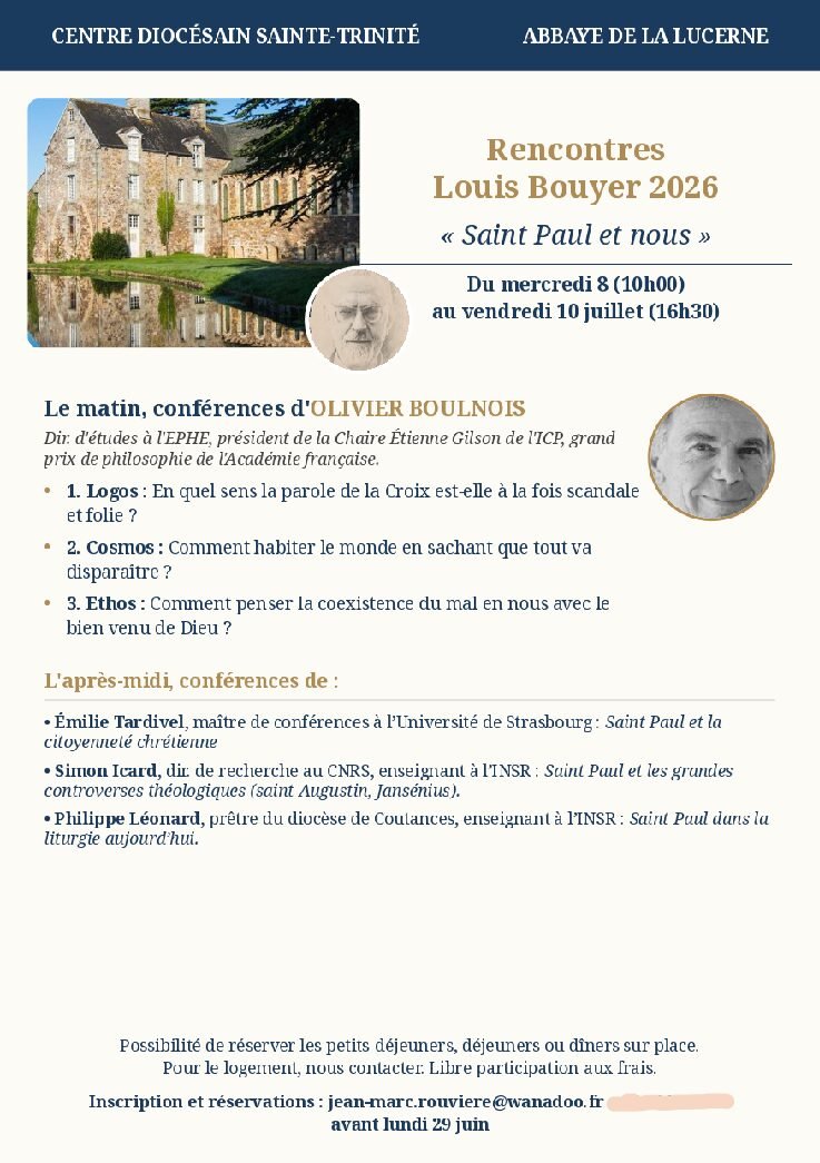 Rencontres Louis Bouyer 2026 : « Saint Paul et nous » – Abbaye de la Lucerne